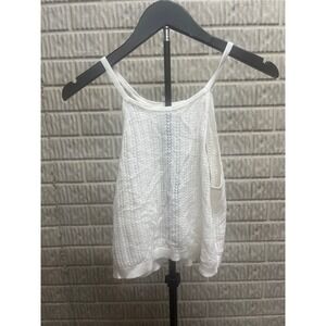 A New Day Cream Pointelle Knit High Neck Tank Top Sleeveless Medium NWT
